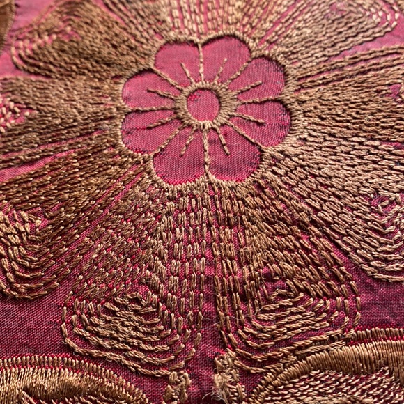 Red and tan silk down feather pillow - Picture 2 of 7